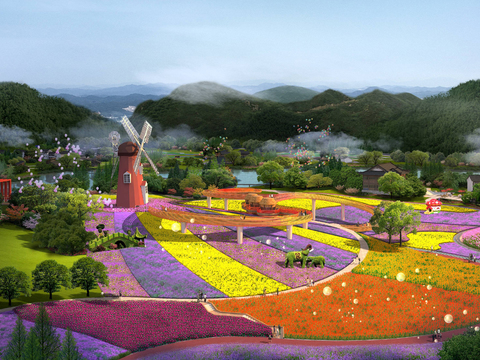  现代花海景观psd 