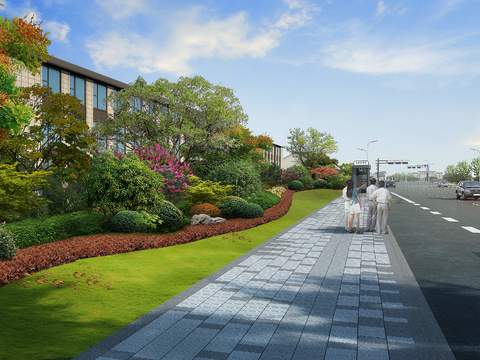  城市道路 绿化带 人行道psd 