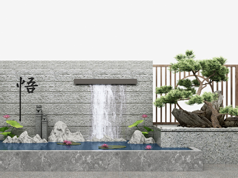  新中式假山流水景观小品3d模型 