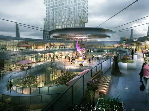  现代夜景商业城内庭psd 