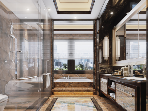  新中式酒店浴室卫生间3d模型 