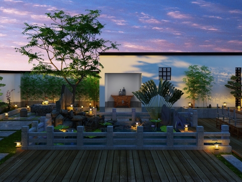  新中式园林景观小品3d模型 