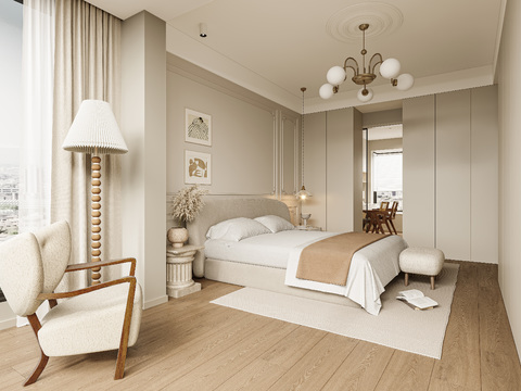 奶油风卧室 主卧 主人房3d模型