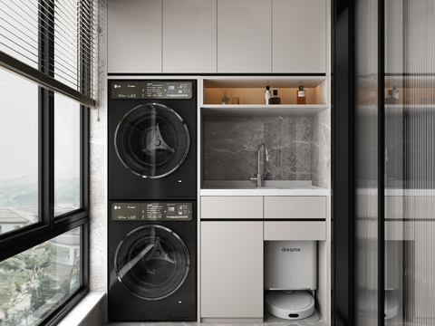  生活阳台 洗衣房3d模型 