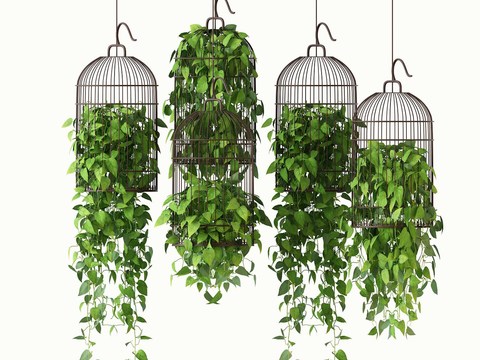  新中式鸟笼绿植吊篮3d模型 