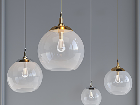  现代玻璃球形小吊灯3d模型 