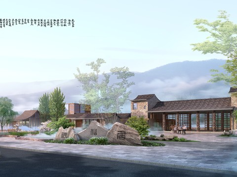  新中式道路桥梁景观psd 