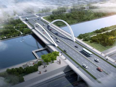  跨河大桥 桥梁psd 