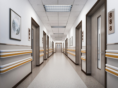  新中式养老院走廊3d模型 