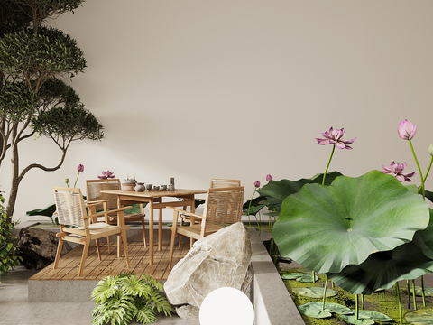  庭院景观 荷花小品 户外桌椅3d模型 