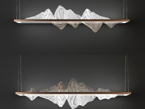  现代新中式山形装饰吊灯3d模型下载 自然灵感艺术灯具 简约客厅卧室悬挂灯饰 