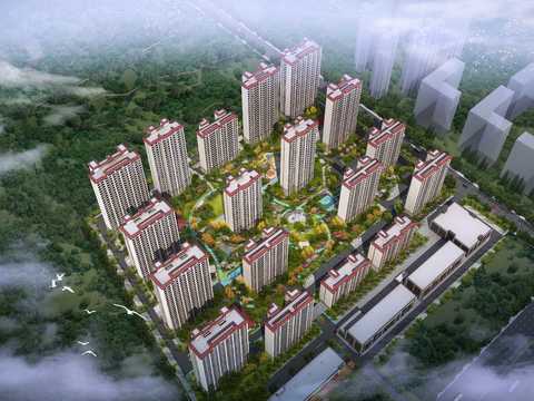  小区景观 鸟瞰规划psd 