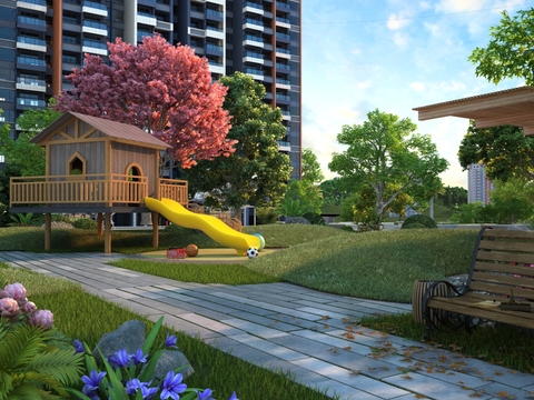 现代小区儿童游乐区景观3d模型 