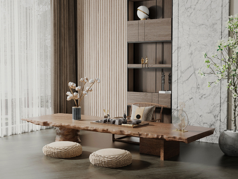 新中式茶桌椅3d模型