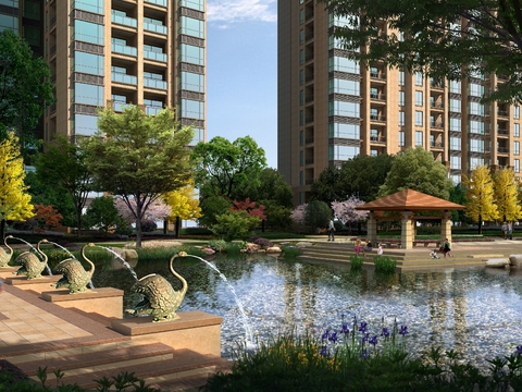  现代小区中庭psd 