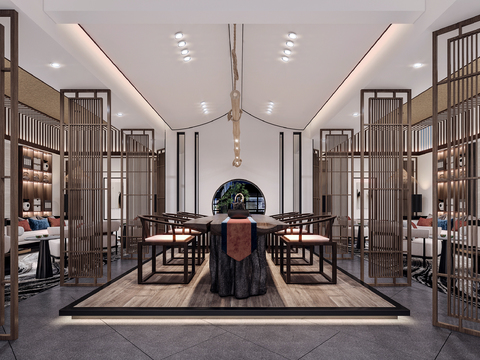  新中式会所茶室3d模型 
