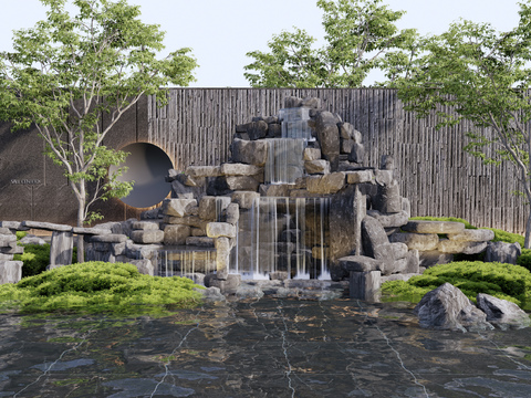  假山水景 水景墙3d模型 