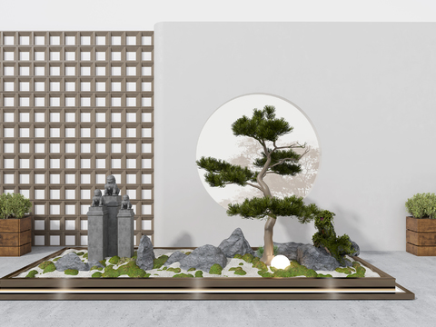  新中式松树 假山小品3d模型 