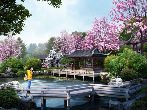  新中式湿地公园景观psd 