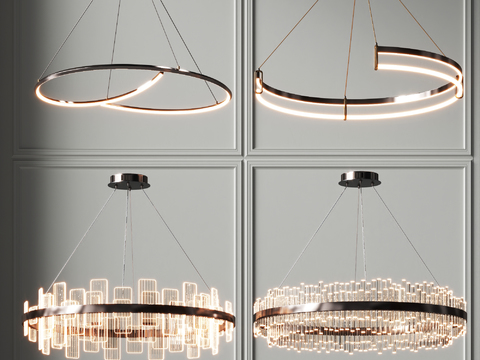  现代环形水晶吊灯3d模型下载 LED客厅装饰灯 高端室内简约灯具 