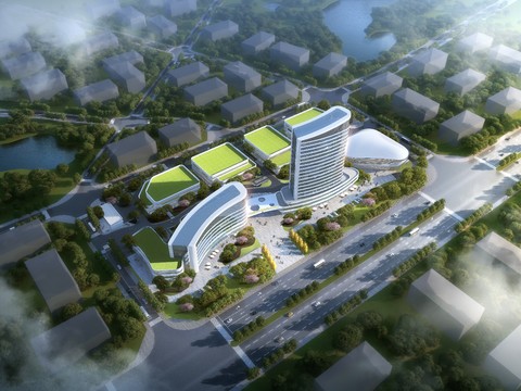  现代办公楼外观鸟瞰psd 