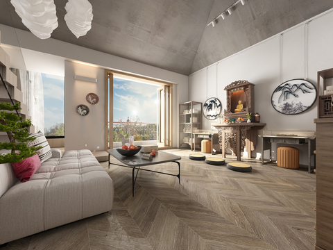  新中式阁楼佛堂3d模型 