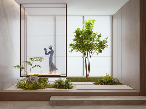  现代蕨类绿植假石景观小品3d模型 