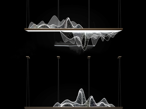 现代波浪艺术悬挂灯LED光波装饰灯具3d模型下载 流动光线设计未来感家居装饰 