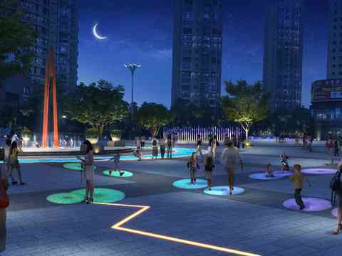  现代公园景观夜景psd 