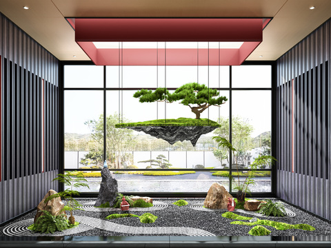  新中式枯山水景观小品3d模型 