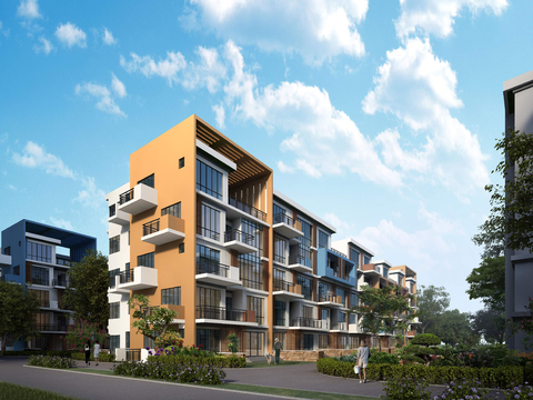  现代小区建筑外观psd 