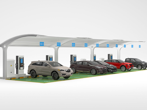  汽车棚 雨棚 充电桩 停车场3d模型 