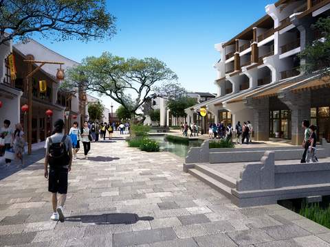  中式商业街景观psd 