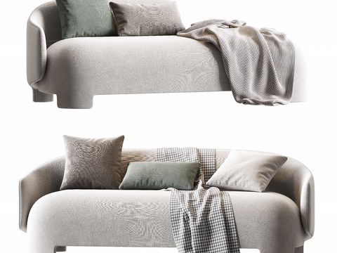  现代简约布艺沙发贵妃椅组合3d模型下载 灰色系多人沙发榻 带靠垫舒适客厅家具 