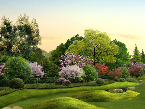  现代庭院公园园林景观psd 