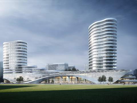  现代建筑外观园林景观psd 