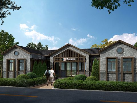  现代公共厕所外观psd 