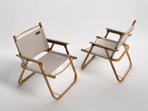  户外折叠椅3d模型下载 实木框架露营椅 便携式庭院阳台椅现代简约设计 