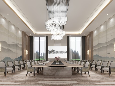  新中式酒店会议室3d模型 