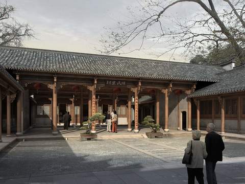  新中式博物馆外观psd 