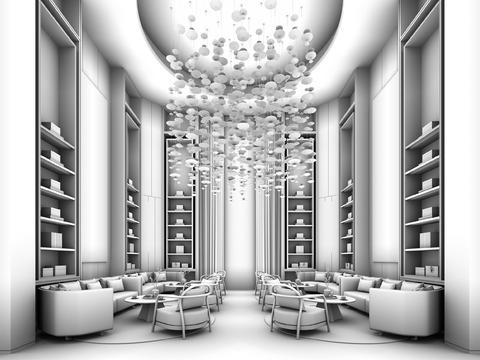  现代酒店会所休闲区3d模型 