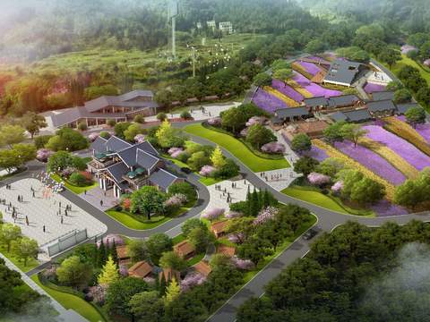  现代花海公园园林鸟瞰psd 