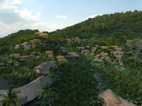  新中式田园园林鸟瞰景观psd 