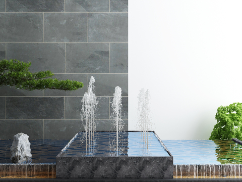  新中式庭院喷泉小品3d模型 