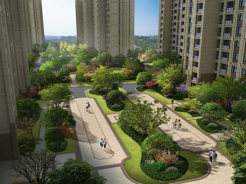  现代小区公园园林鸟瞰景观psd 