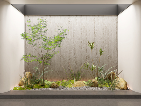  现代枫叶假石植物造景3d模型 