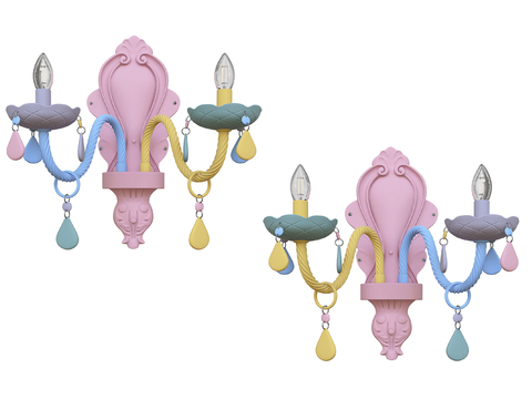  复古装饰艺术风格儿童壁灯3d模型下载 卡通吊灯 粉色流苏吊坠家居装饰灯 