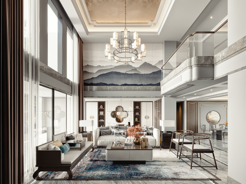  新中式别墅大堂3d模型 