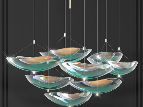  现代简约玻璃吊灯3d模型下载 客厅餐厅卧室装饰吊灯 金属吊线艺术灯具照明设计 