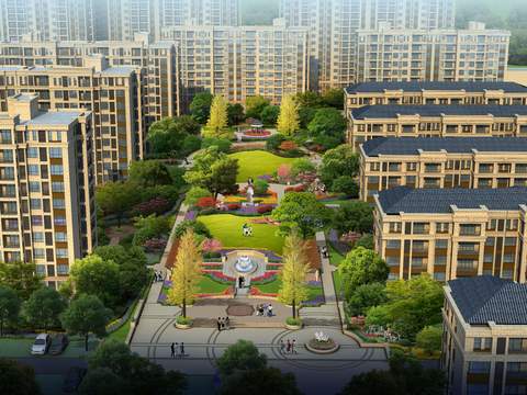  现代公园景观鸟瞰psd 